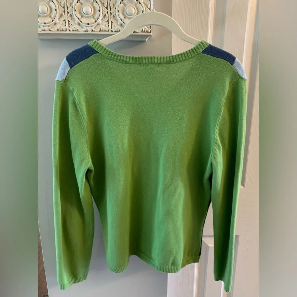 Izod 90’s Vintage Women's V-Neck Argyle Cardigan - Green and Blue